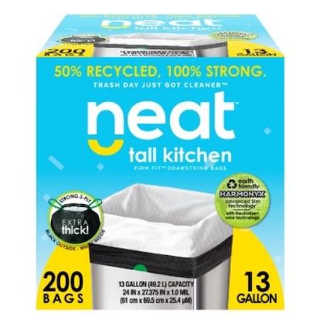 Aluf Plastics 13 gal Neat Tall Kitchen Drawstring Trash Bags NEAT-13G-200